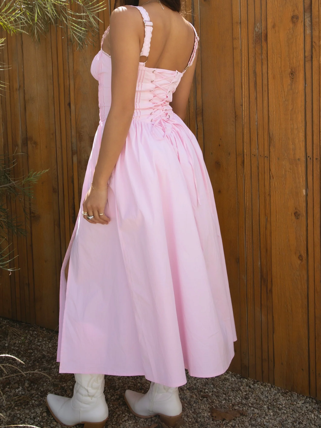 Adjustable Lace Strap Corset Back A-Line Long Dress
