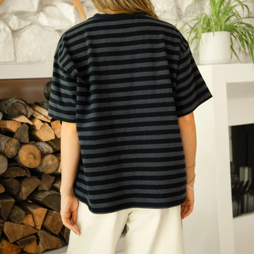 Navy Stripe Crew Neck Oversized Short Sleeve Top